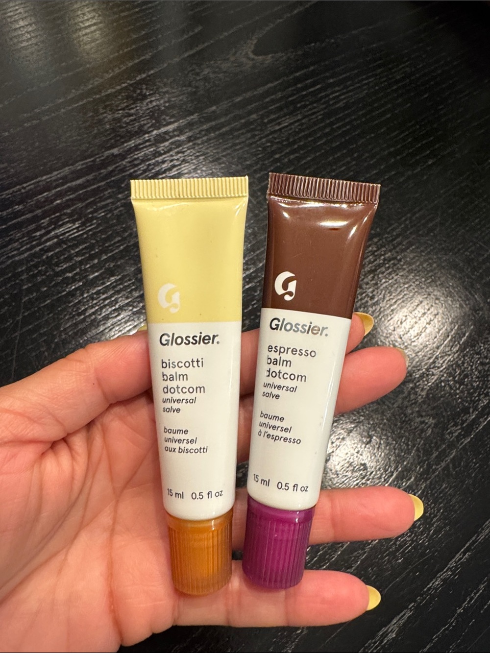 Glossier Balm Dotcom Duo — Biscotti Yellow & Espresso Brown